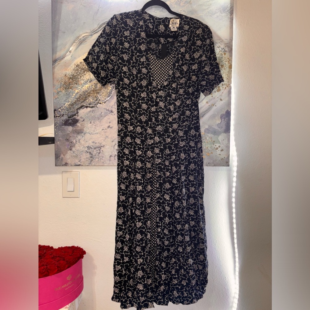 Vintage Floral Black Maxi Dress